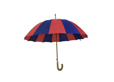 軽量の赤く青い木のハンドルの傘の風の抵抗力がある強い丈夫