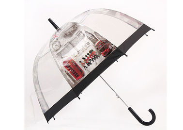 目に見える自動透明な雨傘のまっすぐな曲がるハンドルのドームの形