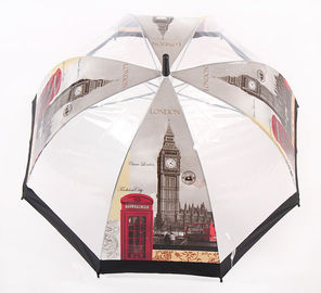目に見える自動透明な雨傘のまっすぐな曲がるハンドルのドームの形