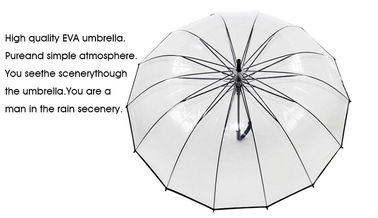 男女兼用の長いハンドル透明な雨傘16K POEの完全で黒い金属フレーム