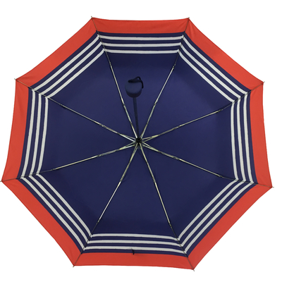 女性のための青い縞亜鉛フレームの繭紬の折り畳み式の傘