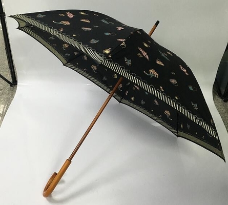 190T繭紬マニュアル フル カラーの印刷を用いる開いた木シャフトの傘