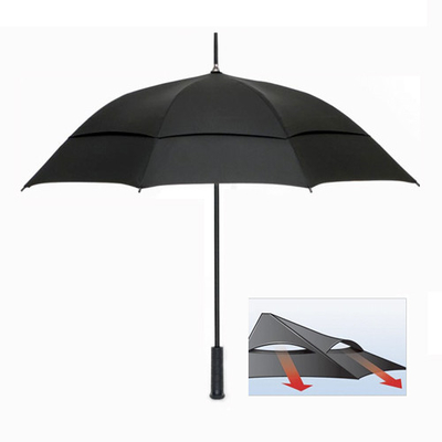 二重層のカスタマイズされたロゴの防風の自動開いたまっすぐなゴルフ傘