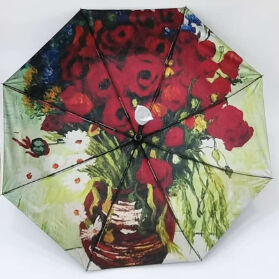 フィンセント・ファン・ゴッホ アート ブラックアウト 3つ折り自動開閉トラベル傘 UV保護と自動開閉機能付き (21インチ-8k)