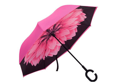 ピンクの女性の雨輝やきの天候のための古典的なCによって形づけられるハンドルの傘の傘