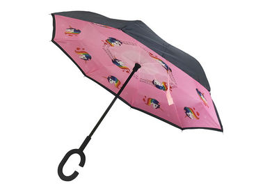 ピンクの小さい逆は子供のために印刷された傘のゴム製ハンドルUniconを逆にしました