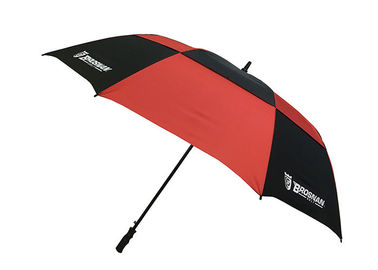 黒く赤い二重おおいの防風のゴルフ傘の風の抵抗力があるグリップのプラスチック ハンドル