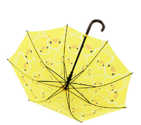 子供のかわいく黄色いアヒルJのハンドルの密集したゴルフ傘