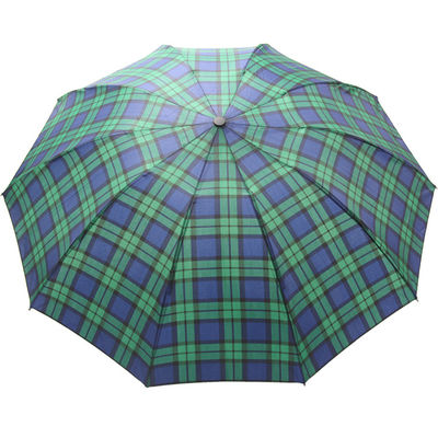 BSCI 8mmの金属シャフト3の人のための折る傘の緑の点検パターン